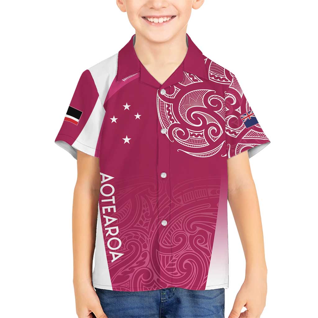 Personalised New Zealand Rugby Family Matching Off Shoulder Short Dress and Hawaiian Shirt Aotearoa Champions - Pink Version LT7 Son's Shirt Pink - Polynesian Pride