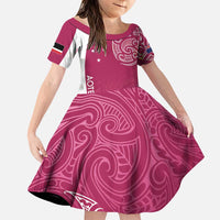 Personalised New Zealand Rugby Family Matching Puletasi and Hawaiian Shirt Aotearoa Champions - Pink Version LT7 Daughter's Dress Pink - Polynesian Pride