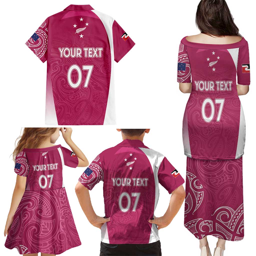 Personalised New Zealand Rugby Family Matching Puletasi and Hawaiian Shirt Aotearoa Champions - Pink Version LT7 - Polynesian Pride