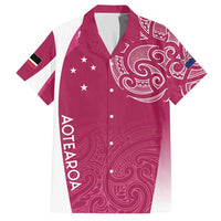 Personalised New Zealand Rugby Family Matching Puletasi and Hawaiian Shirt Aotearoa Champions - Pink Version LT7 Dad's Shirt - Short Sleeve Pink - Polynesian Pride