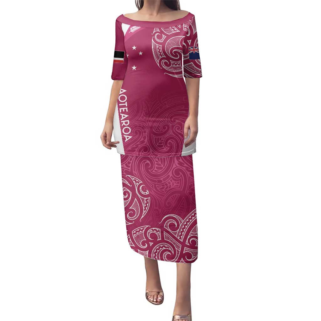 Personalised New Zealand Rugby Family Matching Puletasi and Hawaiian Shirt Aotearoa Champions - Pink Version LT7 Mom's Dress Pink - Polynesian Pride