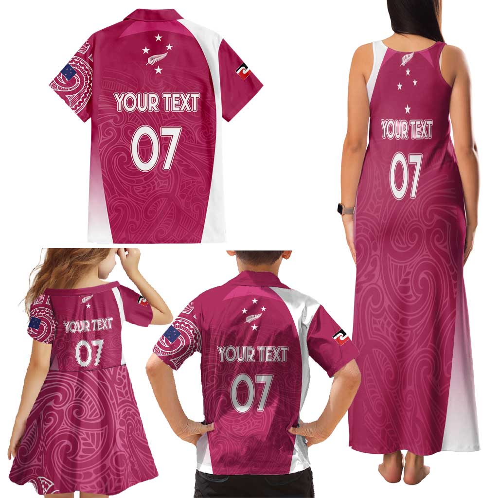 Personalised New Zealand Rugby Family Matching Tank Maxi Dress and Hawaiian Shirt Aotearoa Champions - Pink Version LT7 - Polynesian Pride