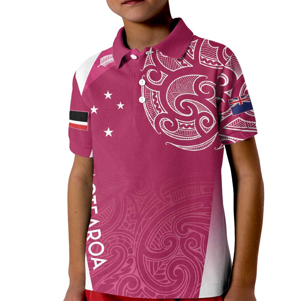 Personalised New Zealand Rugby Kid Polo Shirt Aotearoa Champions - Pink Version