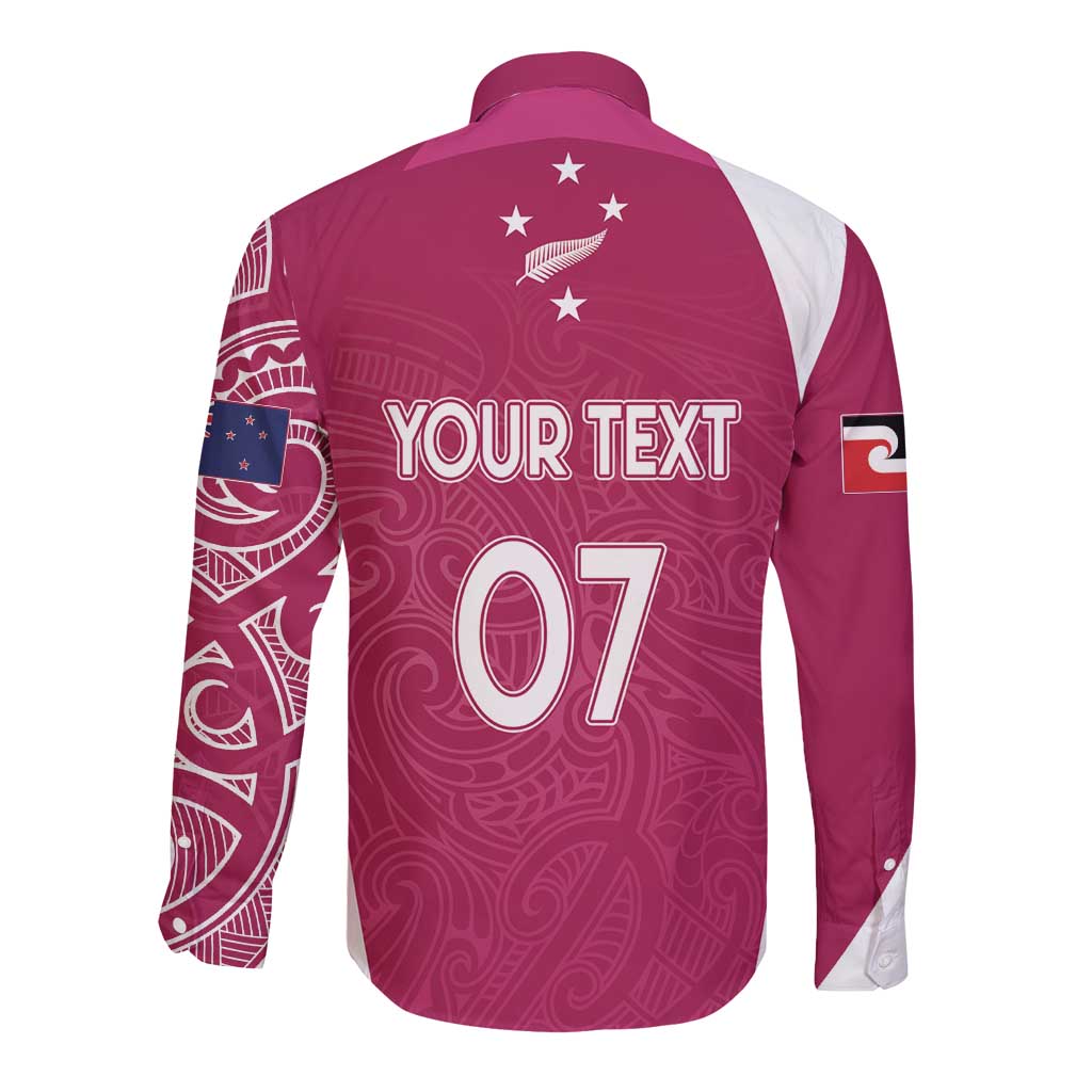 Personalised New Zealand Rugby Long Sleeve Button Shirt Aotearoa Champions - Pink Version LT7 - Polynesian Pride