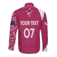 Personalised New Zealand Rugby Long Sleeve Button Shirt Aotearoa Champions - Pink Version LT7 - Polynesian Pride