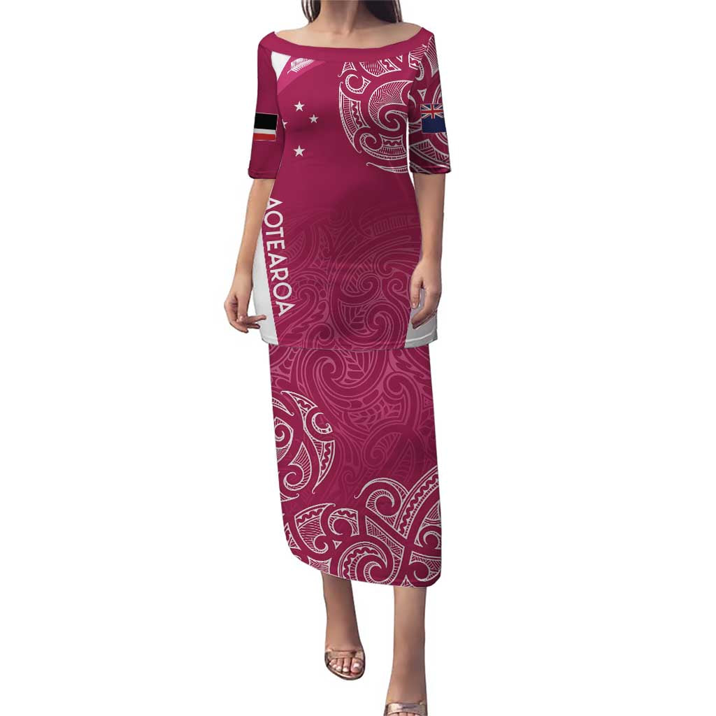 Personalised New Zealand Rugby Puletasi Aotearoa Champions - Pink Version LT7 Long Dress Pink - Polynesian Pride