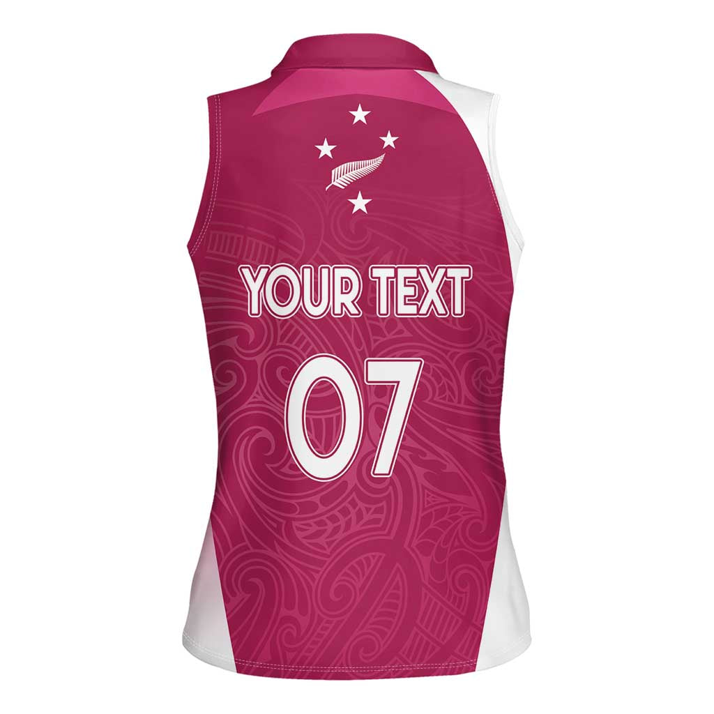 Personalised New Zealand Rugby Women Sleeveless Polo Shirt Aotearoa Champions - Pink Version