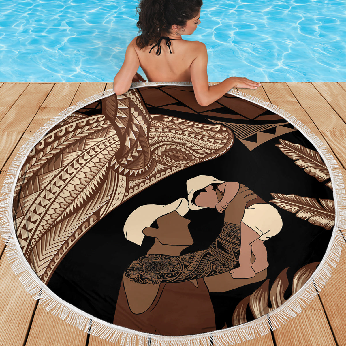 Father's Day Polynesian Pattern Beach Blanket Tropical Humpback Whale