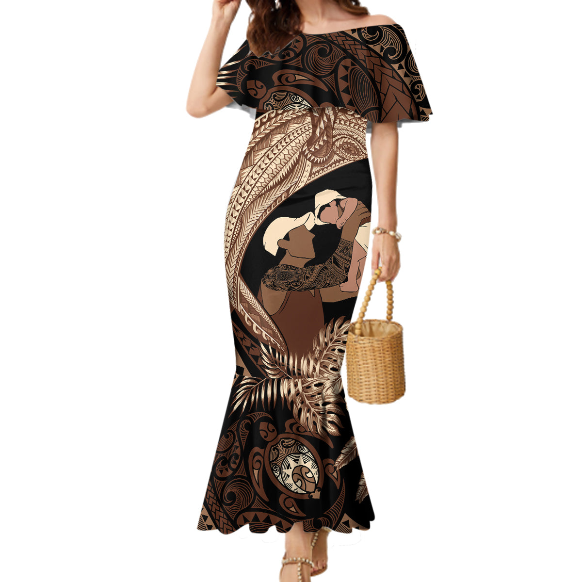 Father's Day Polynesian Pattern Family Matching Mermaid Dress and Hawaiian Shirt Tropical Humpback Whale