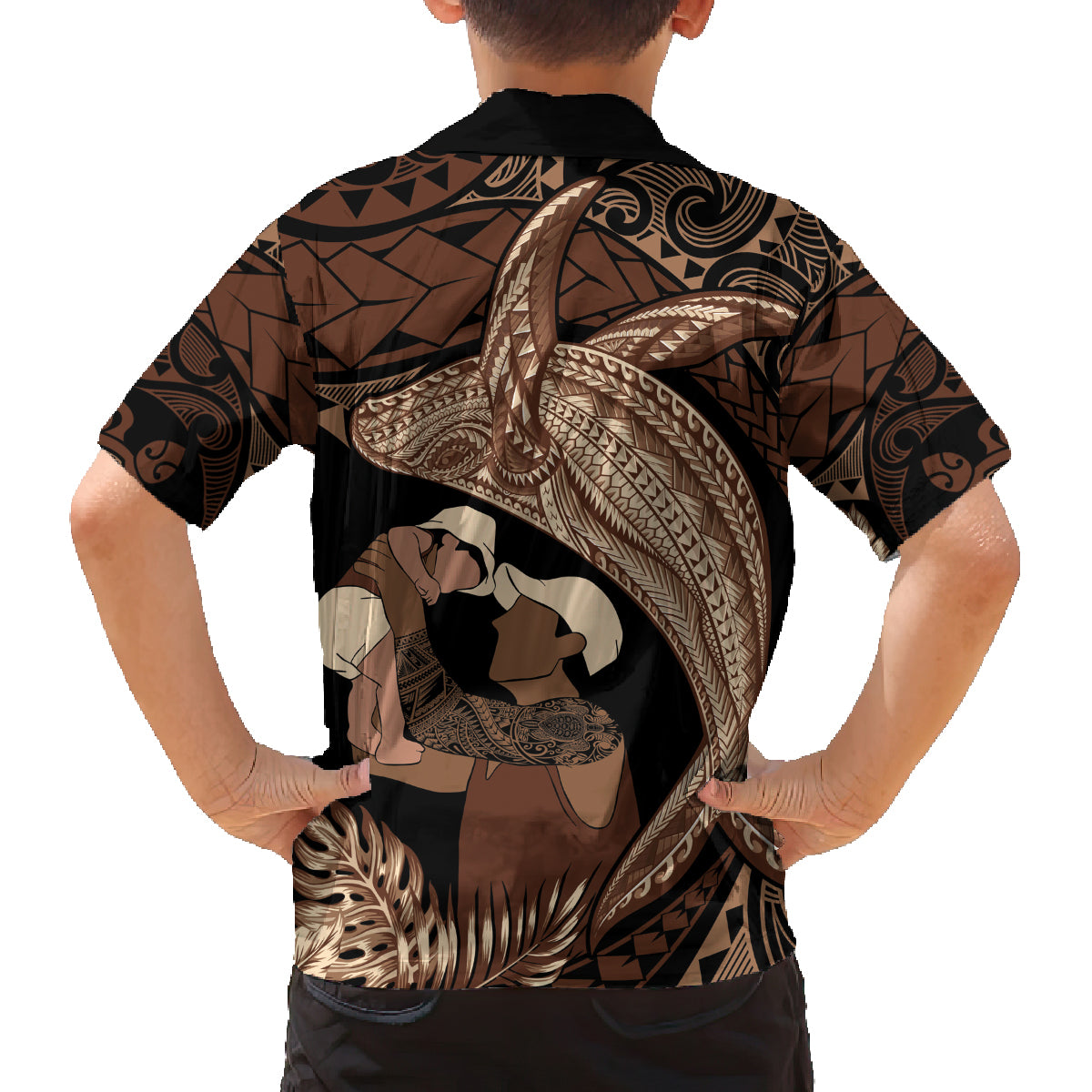 Father's Day Polynesian Pattern Family Matching Tank Maxi Dress and Hawaiian Shirt Tropical Humpback Whale