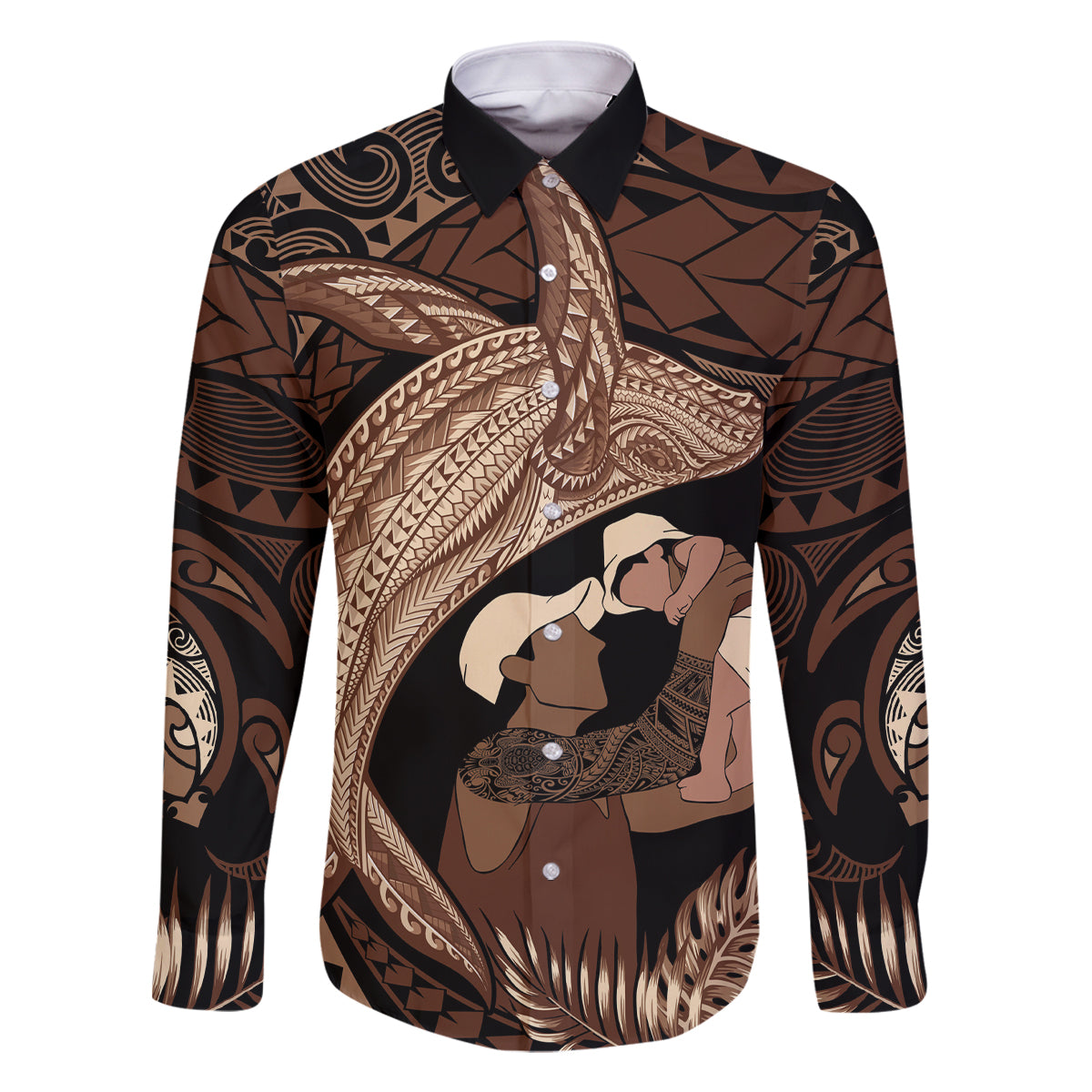 Father's Day Polynesian Pattern Family Matching Tank Maxi Dress and Hawaiian Shirt Tropical Humpback Whale