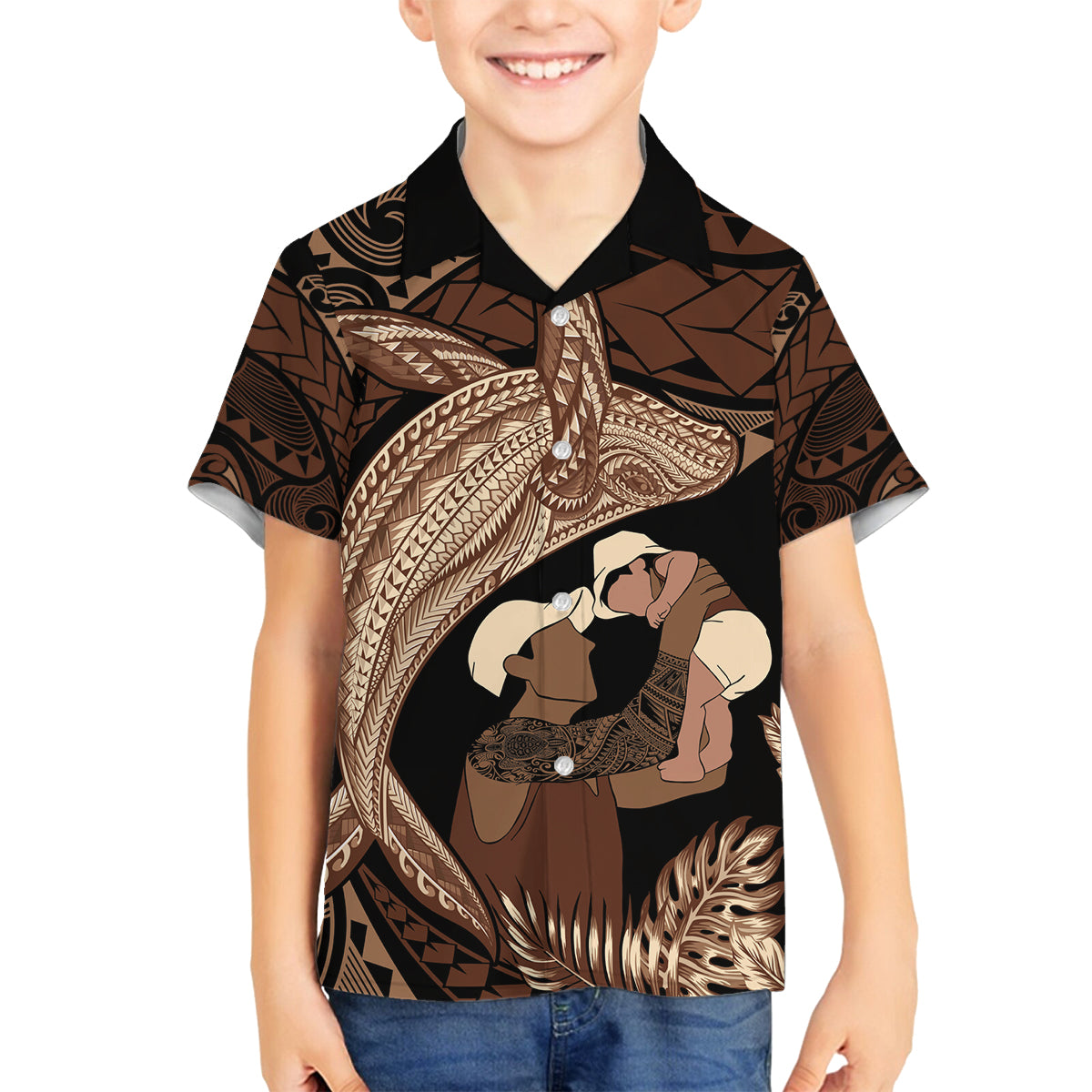 Father's Day Polynesian Pattern Family Matching Tank Maxi Dress and Hawaiian Shirt Tropical Humpback Whale
