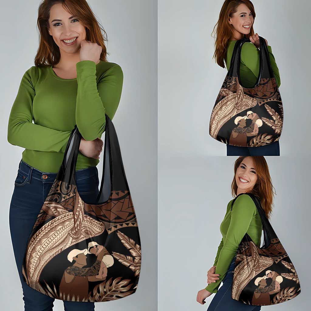 Father's Day Polynesian Pattern Grocery Bag Tropical Humpback Whale