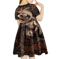 Father's Day Polynesian Pattern Kid Short Sleeve Dress Tropical Humpback Whale