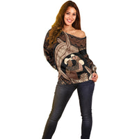 Father's Day Polynesian Pattern Off Shoulder Sweater Tropical Humpback Whale