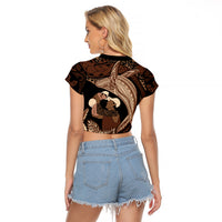 Father's Day Polynesian Pattern Raglan Cropped T Shirt Tropical Humpback Whale