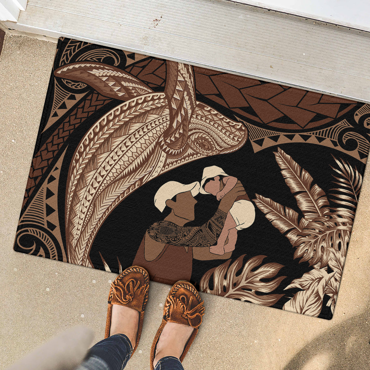 Father's Day Polynesian Pattern Rubber Doormat Tropical Humpback Whale