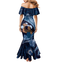 Father's Day Polynesian Pattern Family Matching Mermaid Dress and Hawaiian Shirt Tropical Humpback Whale - Navy
