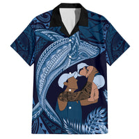 Father's Day Polynesian Pattern Family Matching Off Shoulder Maxi Dress and Hawaiian Shirt Tropical Humpback Whale - Navy