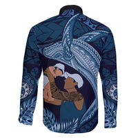 Father's Day Polynesian Pattern Family Matching Tank Maxi Dress and Hawaiian Shirt Tropical Humpback Whale - Navy