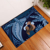 Father's Day Polynesian Pattern Rubber Doormat Tropical Humpback Whale - Navy