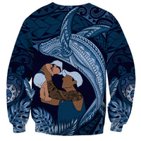 Father's Day Polynesian Pattern Sweatshirt Tropical Humpback Whale - Navy
