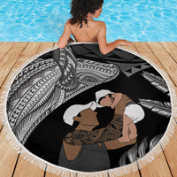 Father's Day Polynesian Pattern Beach Blanket Tropical Humpback Whale - Black