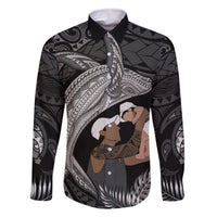 Father's Day Polynesian Pattern Family Matching Off Shoulder Maxi Dress and Hawaiian Shirt Tropical Humpback Whale - Black
