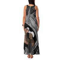 Father's Day Polynesian Pattern Family Matching Tank Maxi Dress and Hawaiian Shirt Tropical Humpback Whale - Black