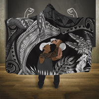 Father's Day Polynesian Pattern Hooded Blanket Tropical Humpback Whale - Black
