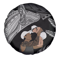 Father's Day Polynesian Pattern Spare Tire Cover Tropical Humpback Whale - Black