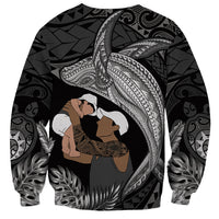 Father's Day Polynesian Pattern Sweatshirt Tropical Humpback Whale - Black
