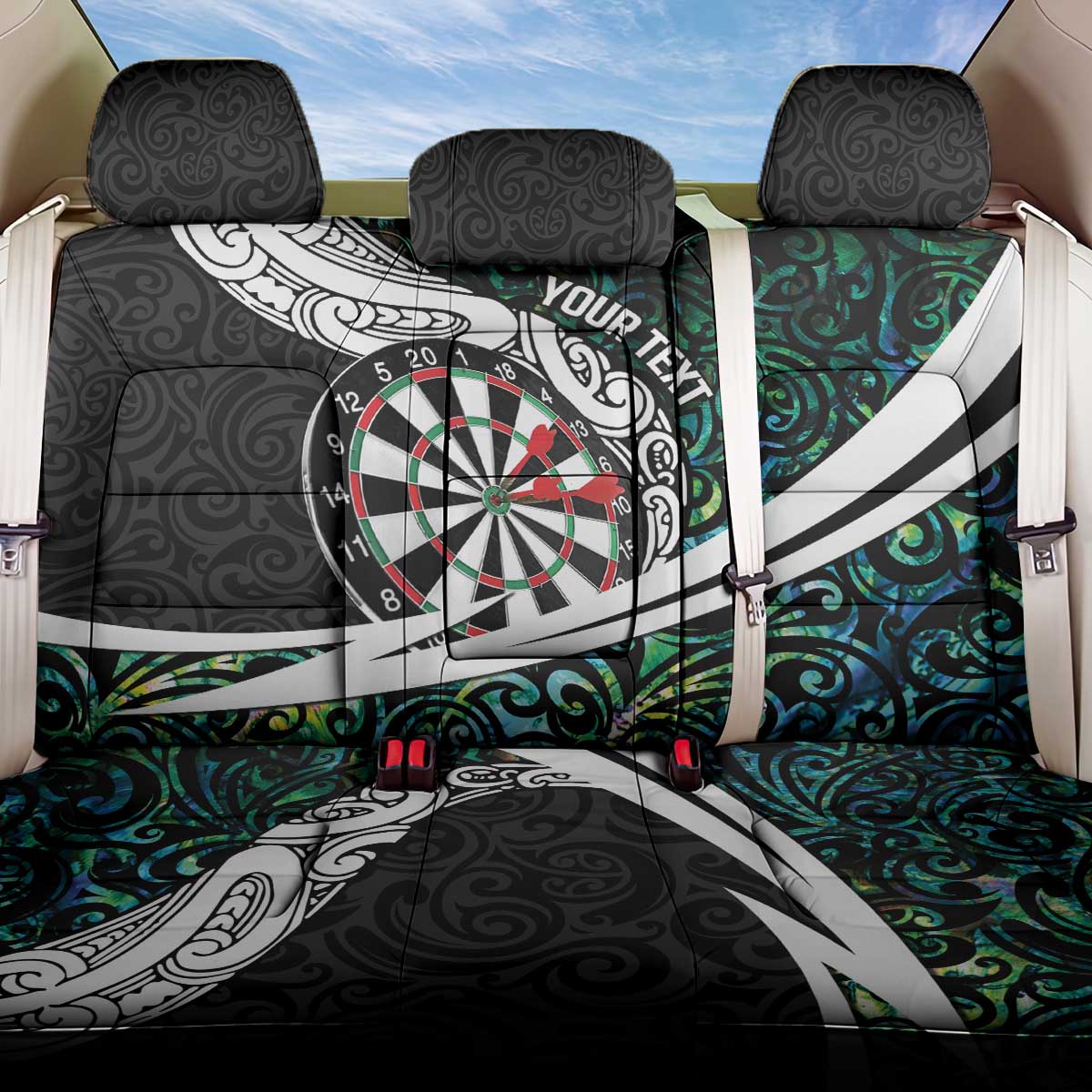 Personalized NZ Darts Back Car Seat Cover Paua Shell Maori Koru Whakairo - Polynesian Pride