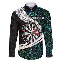 Personalized NZ Darts Family Matching Long Sleeve Bodycon Dress and Hawaiian Shirt Paua Shell Maori Koru Whakairo - Polynesian Pride