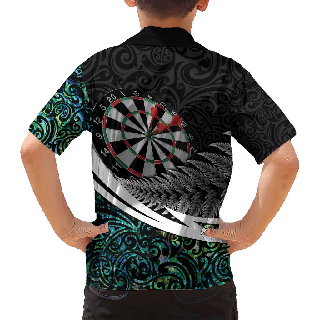Personalized NZ Darts Family Matching Short Sleeve Bodycon Dress and Hawaiian Shirt Paua Shell Maori Koru Whakairo - Polynesian Pride