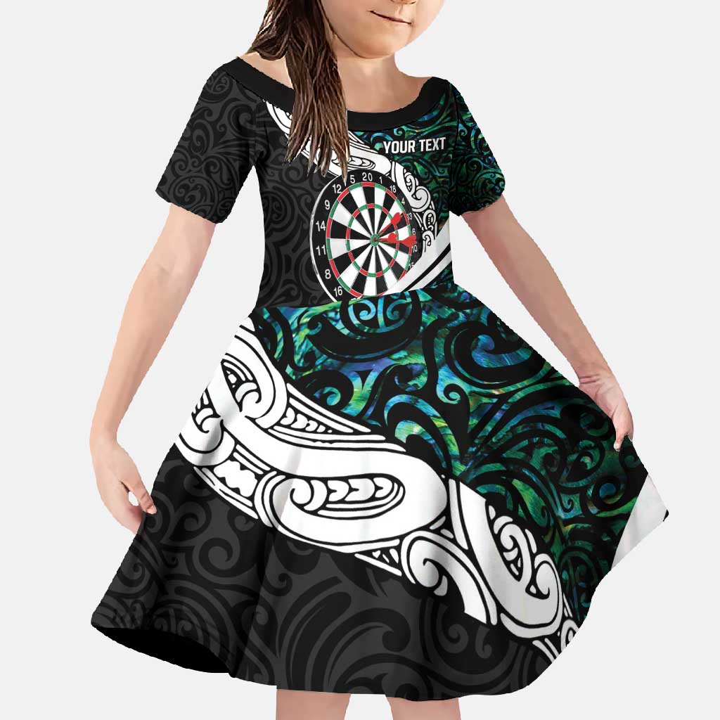 Personalized NZ Darts Family Matching Short Sleeve Bodycon Dress and Hawaiian Shirt Paua Shell Maori Koru Whakairo - Polynesian Pride