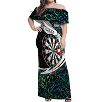 Personalized NZ Darts Off Shoulder Maxi Dress Paua Shell Maori Koru Whakairo - Polynesian Pride