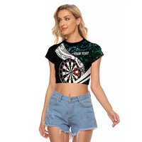 Personalized NZ Darts Raglan Cropped T Shirt Paua Shell Maori Koru Whakairo - Polynesian Pride