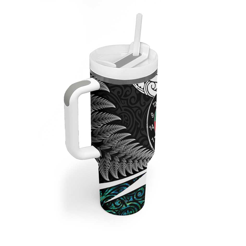 Personalized NZ Darts Tumbler With Handle Paua Shell Maori Koru Whakairo - Polynesian Pride