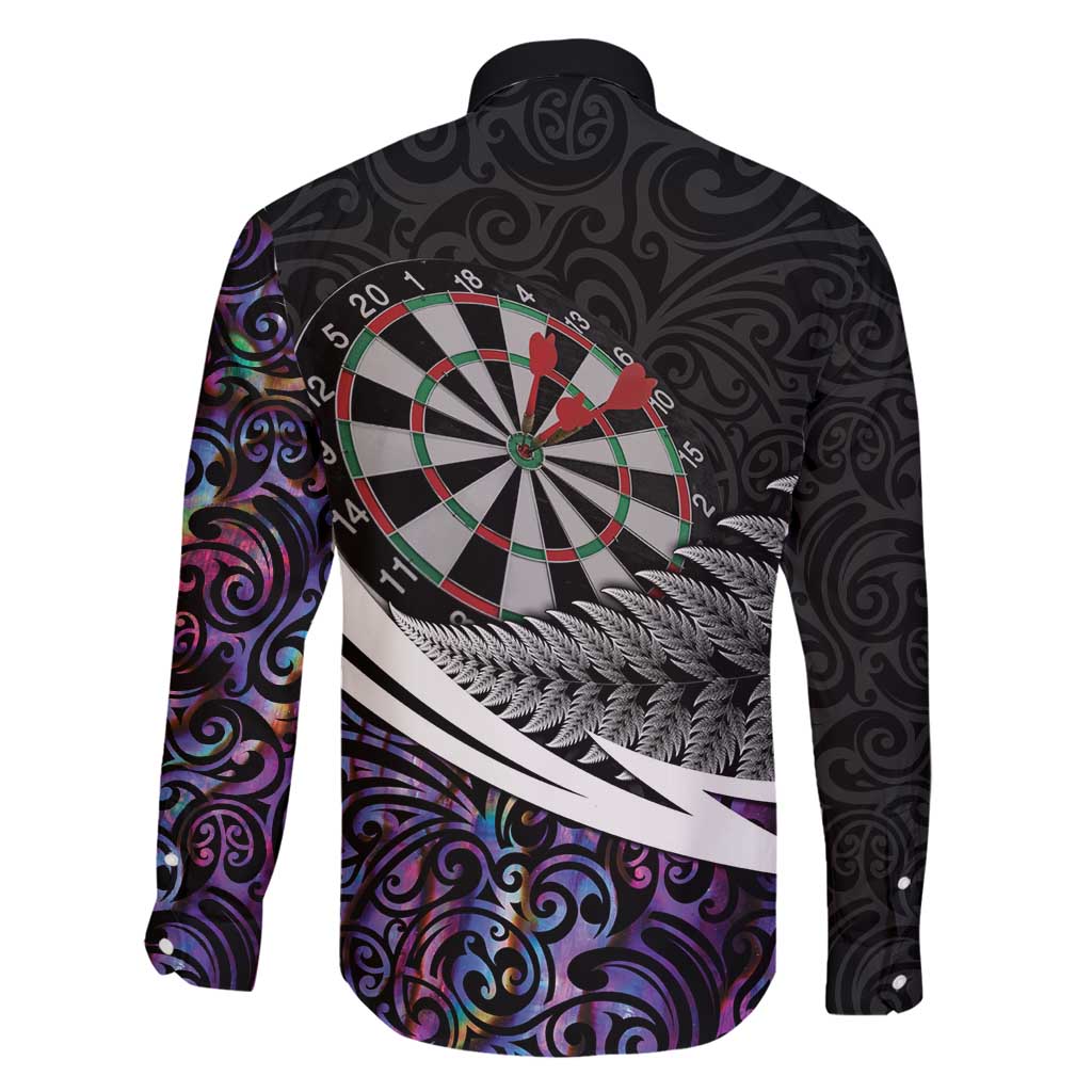 Personalized NZ Darts Family Matching Long Sleeve Bodycon Dress and Hawaiian Shirt Paua Shell Maori Koru Whakairo - Purple LT7 - Polynesian Pride