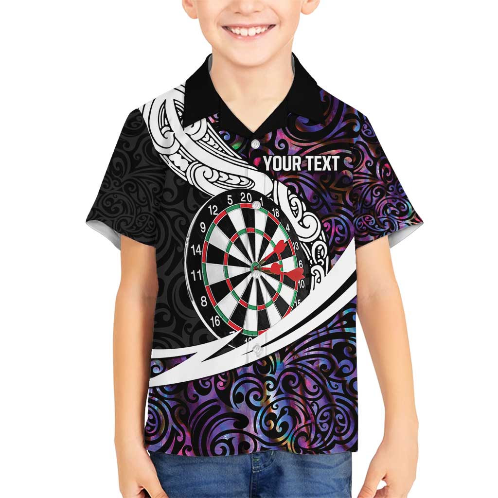 Personalized NZ Darts Family Matching Long Sleeve Bodycon Dress and Hawaiian Shirt Paua Shell Maori Koru Whakairo - Purple LT7 Son's Shirt Purple - Polynesian Pride