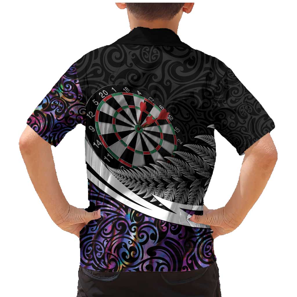 Personalized NZ Darts Family Matching Mermaid Dress and Hawaiian Shirt Paua Shell Maori Koru Whakairo - Purple LT7 - Polynesian Pride