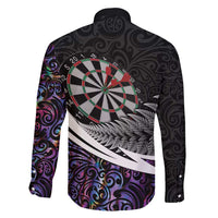 Personalized NZ Darts Family Matching Mermaid Dress and Hawaiian Shirt Paua Shell Maori Koru Whakairo - Purple LT7 - Polynesian Pride
