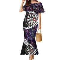 Personalized NZ Darts Family Matching Mermaid Dress and Hawaiian Shirt Paua Shell Maori Koru Whakairo - Purple LT7 Mom's Dress Purple - Polynesian Pride