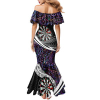 Personalized NZ Darts Family Matching Mermaid Dress and Hawaiian Shirt Paua Shell Maori Koru Whakairo - Purple LT7 - Polynesian Pride