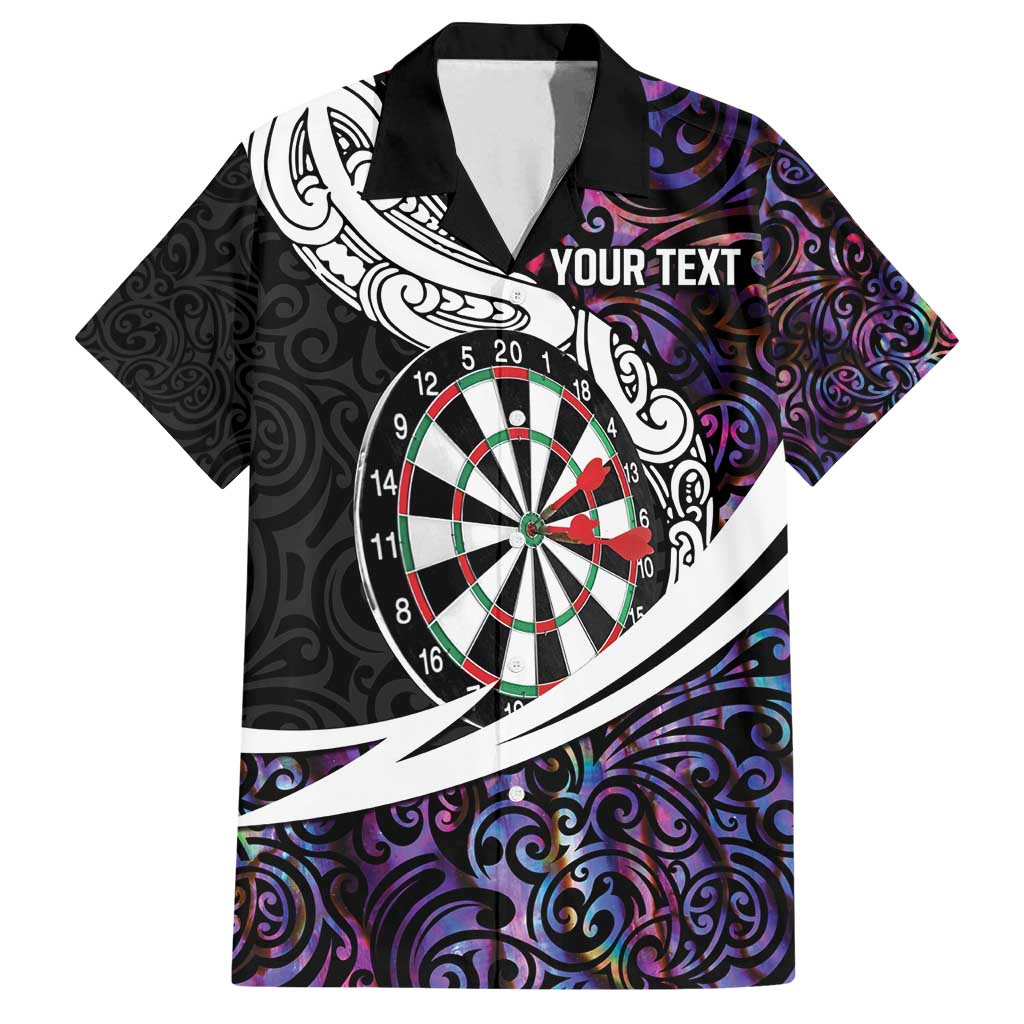 Personalized NZ Darts Family Matching Off Shoulder Short Dress and Hawaiian Shirt Paua Shell Maori Koru Whakairo - Purple - Polynesian Pride