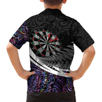 Personalized NZ Darts Family Matching Short Sleeve Bodycon Dress and Hawaiian Shirt Paua Shell Maori Koru Whakairo - Purple LT7 - Polynesian Pride