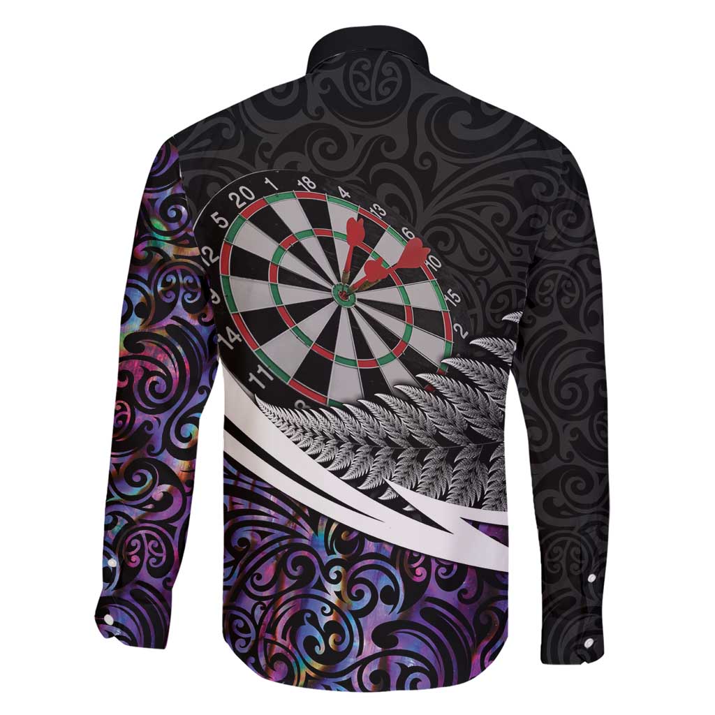 Personalized NZ Darts Family Matching Short Sleeve Bodycon Dress and Hawaiian Shirt Paua Shell Maori Koru Whakairo - Purple LT7 - Polynesian Pride