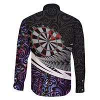 Personalized NZ Darts Family Matching Short Sleeve Bodycon Dress and Hawaiian Shirt Paua Shell Maori Koru Whakairo - Purple LT7 - Polynesian Pride