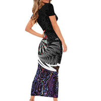 Personalized NZ Darts Family Matching Short Sleeve Bodycon Dress and Hawaiian Shirt Paua Shell Maori Koru Whakairo - Purple LT7 - Polynesian Pride